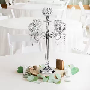 Top qualité métal aluminium cristal votif candélabre 5 bras métal bougeoir argent plaqué pour grand mariage table décorer - Product Image 2