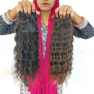 Extensions de cheveux humains indiens vierges non traités Alignés sur les cuticules bon marché Paquets de vagues profondes en vrac Boucles ondulées naturelles Aucun produit chimique - Product Image 1