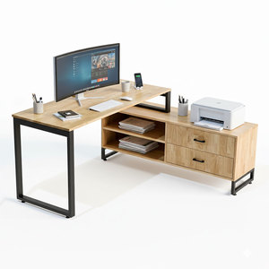 Contemporary BGD68063 Executive Desk with Rubber Wood Cabinet and Iron Legs <b>Office</b> Furniture <b>Computer</b> Table for Bedroom Use - Product Image 1
