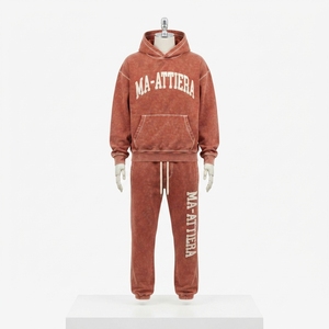 Conjunto de Sudadera con Capucha y Pantalones Deportivos para Hombre, Estilo Vintage, Color Marrón Oxidado, Algodón y Felpa, Ropa Deportiva Urbana, Venta al Por Mayor OEM - Product Image 3