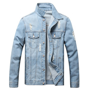 Vestes pour hommes de haute qualité OEM 2025, vente en gros, logo personnalisé, fermeture éclair, denim bleu et noir délavé - Product Image 1