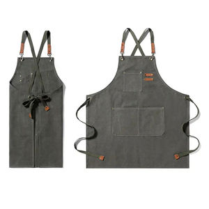 Factory Direct Supply Adjustable Neck Tie <b>Black</b> Cotton Canvas <b>Aprons</b> with 3 Pockets for Women Men - Product Image 3