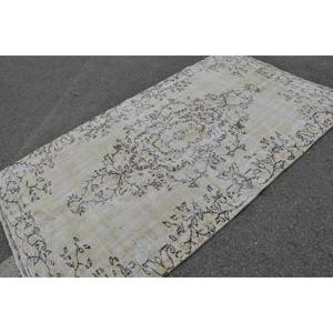 Alfombra Turca Vintage Blanca de Lana, 4.5 x 8 pies, Hecha a Mano, Estilo Tabriz, Diseño Abstracto de Patchwork, para Comedor, Ecológica, Mediana - Product Image 2