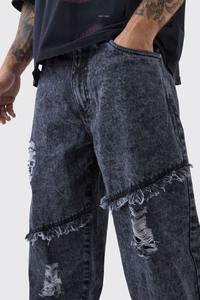 Pantalon en denim noir vintage 100% coton pour hommes surdimensionné personnalisé DTF imprimé logo hip hop pantalon confortable pour homme - Product Image 4