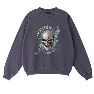Sudadera personalizada con estampado de calavera y lavado ácido, Jersey vintage de cuello redondo de gran tamaño, 100% de algodón para invierno, ropa de calle para hombres y mujeres - Product Image 6