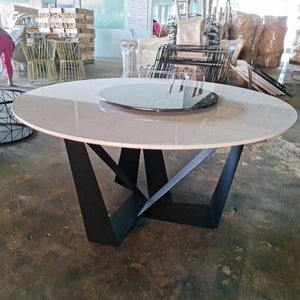 Round <b>White</b> Stone Top <b>Dining</b> <b>Table</b> with 2 Rotating Tiers 140cm Diameter Extendable Iron Legs BA68036 - Product Image 2