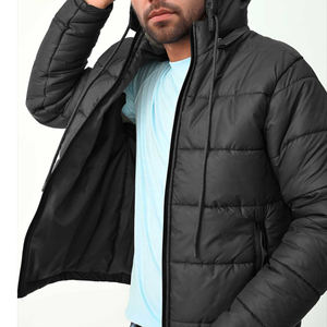 เสื้อแจ็กเก็ตขนเป็ดสำหรับผู้ชาย, มีฮู้ดปกตั้งมีกระเป๋ามีซิปสีดำสำหรับใส่เพื่อให้ความอบอุ่นกลางแจ้งโลโก้ออกแบบได้ตามต้องการ - Product Image 3