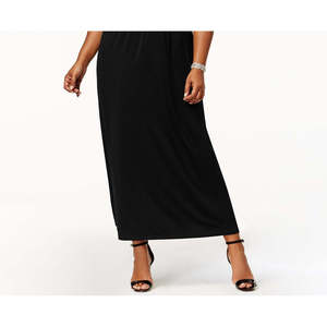 Abito lungo in jersey nero da donna taglie forti NY Collection, stile impero arricciato, silhouette ampia, lunghezza lunga, taglia XL - Fornitura ODM - Product Image 3