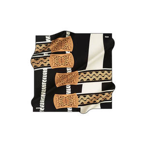 Black Cotton Square Scarf with Bow Pattern - Product Image 1