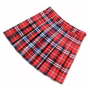 มินิกระโปรงเอวสูงลายตารางสีแดงผ้าตาหมากรุกของผู้หญิงชุดนักเรียนระบายอากาศได้ดีใส่สบายในฤดูร้อนพิมพ์ลายปัก - Product Image 2