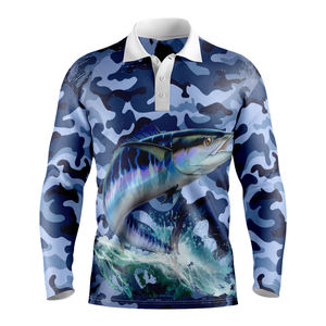 Camisetas de pesca personalizadas sublimación impresa Polo de pesca manga larga hombres 100% poliéster ropa de pesca unisex - Product Image 6