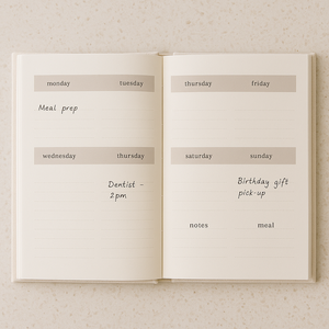 LABON Agenda familial hebdomadaire minimaliste avec couverture rigide en tissu beige Organisateur neutre élégant pour la maison, la <span class=keywords><strong>cuisine</strong></span> ou le bureau - Product Image 5