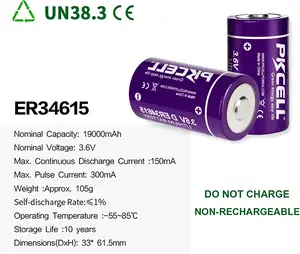 LiSOCl2 batteria 3.6V 19000mAh D batteria er34615 batteria Li socl2 tipo bobina