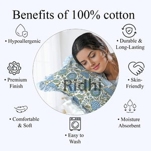 ปลอกหมอนอิงลายดอกไม้ RIDHI 12x20 นิ้ว สีเขียว ลายแอสปาราจัส ขอบระบาย ผ้าฝ้ายพิมพ์ลายด้วยมือ ถอดซักได้ ซักเครื่องได้ - Product Image 3