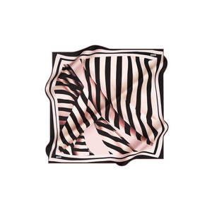 Digital Printed Silk Crepe Satin Square Scarf in Powder Pink and Black Stripes - Product Image 2