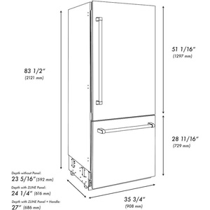 Refrigerador Eléctrico Zline RBITZ30436G Edición Autograph de 36 Pulgadas y 19.8 Pies Cúbicos Dispensador de Agua y Fabricador de Hielo con Congelador Inferior de Gran Capacidad - Product Image 3