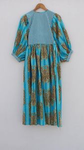 Haute Qualité Bleu Ciel Rayures Tigre Bloc Imprimer Mini/Midi Robe Col Profond String Fermer Casual Floral Naturel Indien Fabricant - Product Image 2