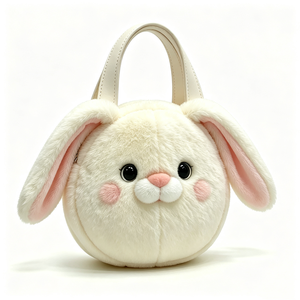 customized Round cream bunny plush handbag,Plush bunny pearl handle handbag,<b>Cute</b> white rabbit plush <b>purse</b> with pearl strap - Product Image 6