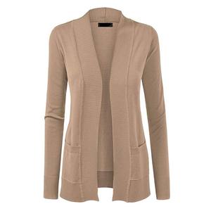 Vêtement pour femmes décontracté en gros, fabriqué sur mesure, automne-hiver, manches longues, col en V, devant ouvert, poches, nouvelle arrivée, coton/nylon plaqué - Product Image 1