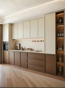 Mueble de Entrada Minimalista con Puertas de Vidrio Arqueadas, Acabado en Madera, Almacenamiento Oculto Diseño moderno para muebles del hogar. Restaurante - Product Image 3
