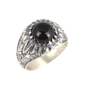 Bague pour homme en argent sterling 925 avec petite pierre d'ambre noire pressée, motif géométrique, platine, certifiée IGI, pour un usage quotidien - Product Image 1