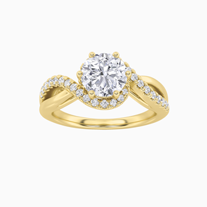 Bague en or avec diamant taillé rond et halo solitaire, élégante et intemporelle. - Product Image 1