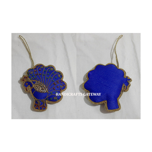 Christmas Festival And New Year Party Decoration Item Of Zari Embroidery And Bead Work On <b>Peacock</b> Shape Design Hanging <b>Ornament</b> - Product Image 1
