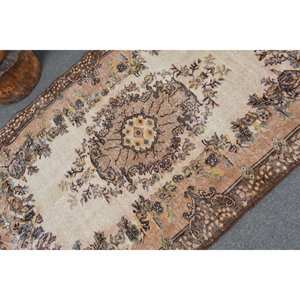 Alfombra de lana Vintage marrón y Beige de 3,9x6,5 pies, diseño clásico de retazos hecho a mano turco, pasillo Rectangular de látex para cabecera de 4m - Product Image 5