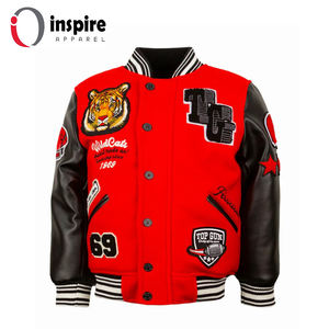 Chaqueta Bomber Personalizada OEM Ecológica con Bordado Chenille de Lana/Poliéster, Cuello Alto y Mangas Largas para Hombre - Product Image 1