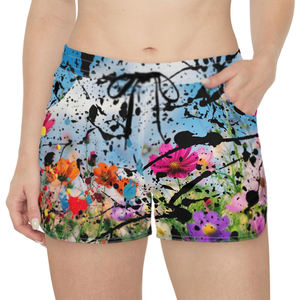 Short de fitness taille haute décontracté et confortable pour femmes, conception d'impression par sublimation avec fonction respirante et volants - Product Image 3