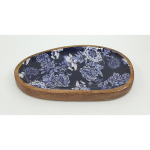 Bandeja de servicio de forma ovalada de madera de diseño de lujo con acabado esmaltado de calcomanía para el hogar y la boda bandeja de servicio de comida hecha a mano a granel - Product Image 6