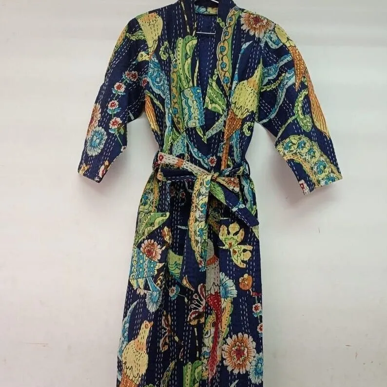 Beste Premium-Qualität reversible Kantha lange Frauen geste ppte Kimono Herren Damen Baumwolle Langarm hand gefertigte Kantha Kimono Roben