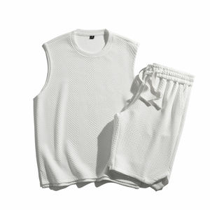 Vêtements de sport personnalisés Chemise sans manches vierge avec short Ensemble chemise unie en jersey 100% coton de haute qualité et short - Product Image 2