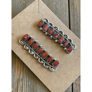 Navajo Cultural Collectible Coral & Sterling Silver <b>Post</b> Dangles Elegant Jewelry for Women - Product Image 2