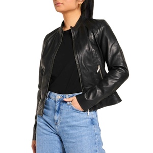 2025 hiver femmes véritable peau de mouton Moto Biker Style veste de haute qualité coupe ajustée fermeture éclair vêtements d'extérieur produit fini - Product Image 2