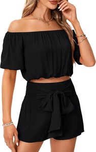 Ensemble deux pièces d'été pour femme en toile nylon/coton, style streetwear, avec crop top et short, écologique et à séchage rapide - Product Image 4