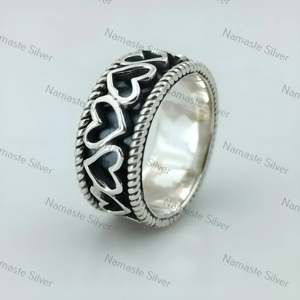 925 Sterling Silver Fidget <b>Ring</b> Handmade Meditation Jewelry <b>Spinner</b> Thumb <b>Ring</b> Cut Stone Connecting Heart Anxiety Promise <b>Ring</b> - Product Image 2