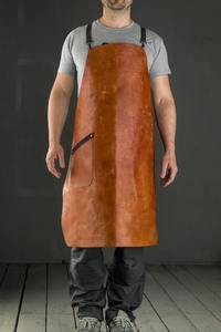 Tablier en cuir Crazy Horse durable avec tissu en toile pour atelier unisexe, usage de maréchal-ferrant, charpentier, poches noires - Product Image 2