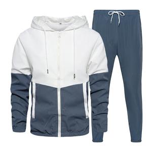Chándal de retales informal para hombre, moda Primavera Otoño, chaquetas con capucha y cremallera, pantalones de chándal, trajes de dos piezas, ropa deportiva masculina - Product Image 3