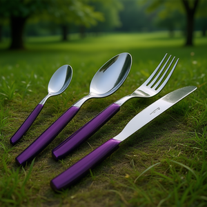 Juego de vajilla de 24 piezas de acero inoxidable cromado morado - Product Image 3