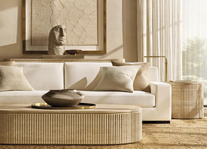 Table basse ronde extensible en bambou moderne, style colonne romaine, pour chambre et salon - Product Image 2