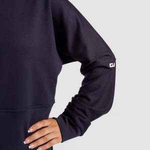Ensemble sweat-shirt et sweat à capuche pour femme, bleu marine, coupe classique, en tissu de soie tricoté avec technique de broderie - Product Image 6