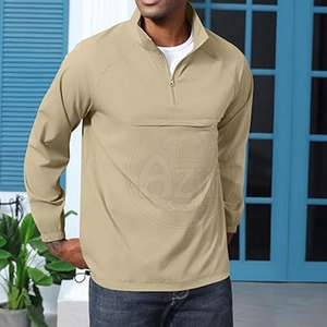 Chaqueta cortavientos con cremallera de cuarto para hombre, cuello levantado recubierto, logotipo frontal, poliéster/algodón de alta calidad - Product Image 3