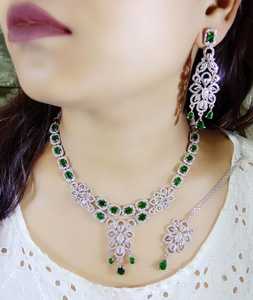 Ensemble collier réglable en laiton argenté avec diamants américains pour mariage, fiançailles et anniversaire, bijoux indiens pour fêtes - Product Image 5