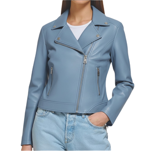 Chaqueta de Cuero Genuino para Mujer, Estilo Nuevo, Invierno, con Cuello Alto y Cierre de Cremallera, Diseño Personalizado, Color Sólido, Teñido Liso - Product Image 6