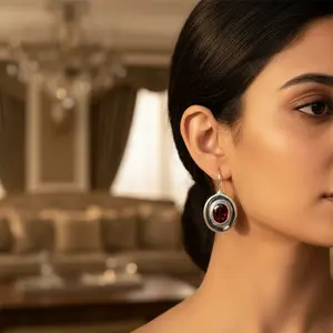 ต่างหูเงินแท้ 925 ประดับพลอยโกเมน สำหรับผู้หญิง เครื่องประดับแฟชั่น - Product Image 3