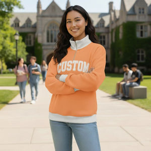 Sudadera con Capucha Personalizada de Moda para Mujer, Invierno, Cierre de Cremallera, Cuello Alto Simulado, Manga Larga, Color Sólido, MOQ Bajo, Personalización con Letras - Product Image 1