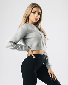 Pull à capuche en molleton doux gris brodé pour femmes, manches longues, sweat-shirt élégant à mi-longueur, décontracté, à porter au quotidien, confortable - Product Image 2