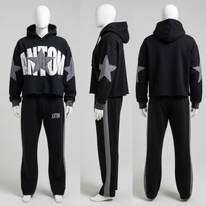 Conjuntos de Sudadera con Capucha y Pantalones Deportivos de Forro Polar con Bordado de Apliques, Talla Grande, Unisex, para Invierno, Venta al por Mayor de Fabricantes, 100% - Product Image 1