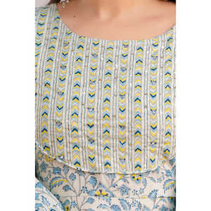 Ensemble Kurta Femme Imprimé Floral Blanc & Ciel avec Pantalon & Dupatta - Product Image 6